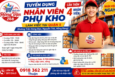 Tuyển dụng nhân viên phụ kho quận 5