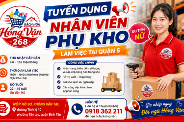 Tuyển dụng nhân viên phụ kho Bình Tân
