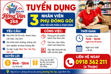 Tuyển Nhân Viên phụ đóng gói dán tem sản phẩm tại quầy Quận Bình Tân