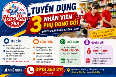 Tuyển Nhân Viên phụ đóng gói dán tem sản phẩm tại quầy Quận 6